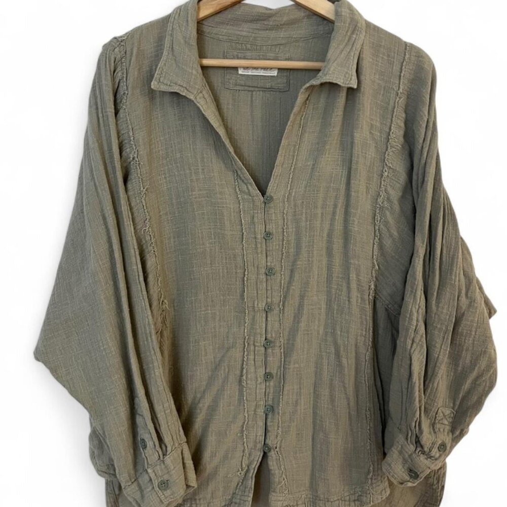 Free People sage green button down